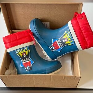 NIB BORGAMES Blue Welly Boots With Super Bear Toddler 6